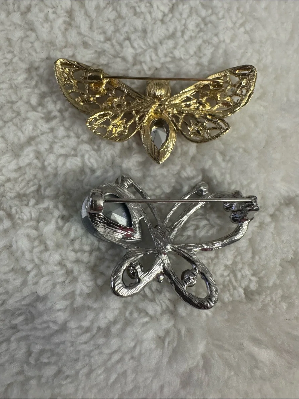 Crystal Butterfly Brooches - Gold & Silver with Red and Gems